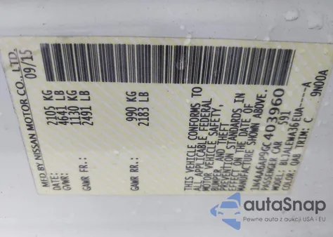 2016 Nissan Maxima 3.5 Sl z USA, uszkodzony, nr VIN 1N4AA6AP9GC403960